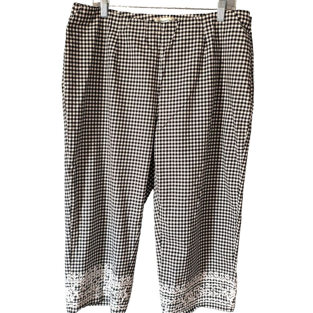 Coldwater Creek Crop Capri Pants 18W Black White Checks Cotton Stretch Embroided